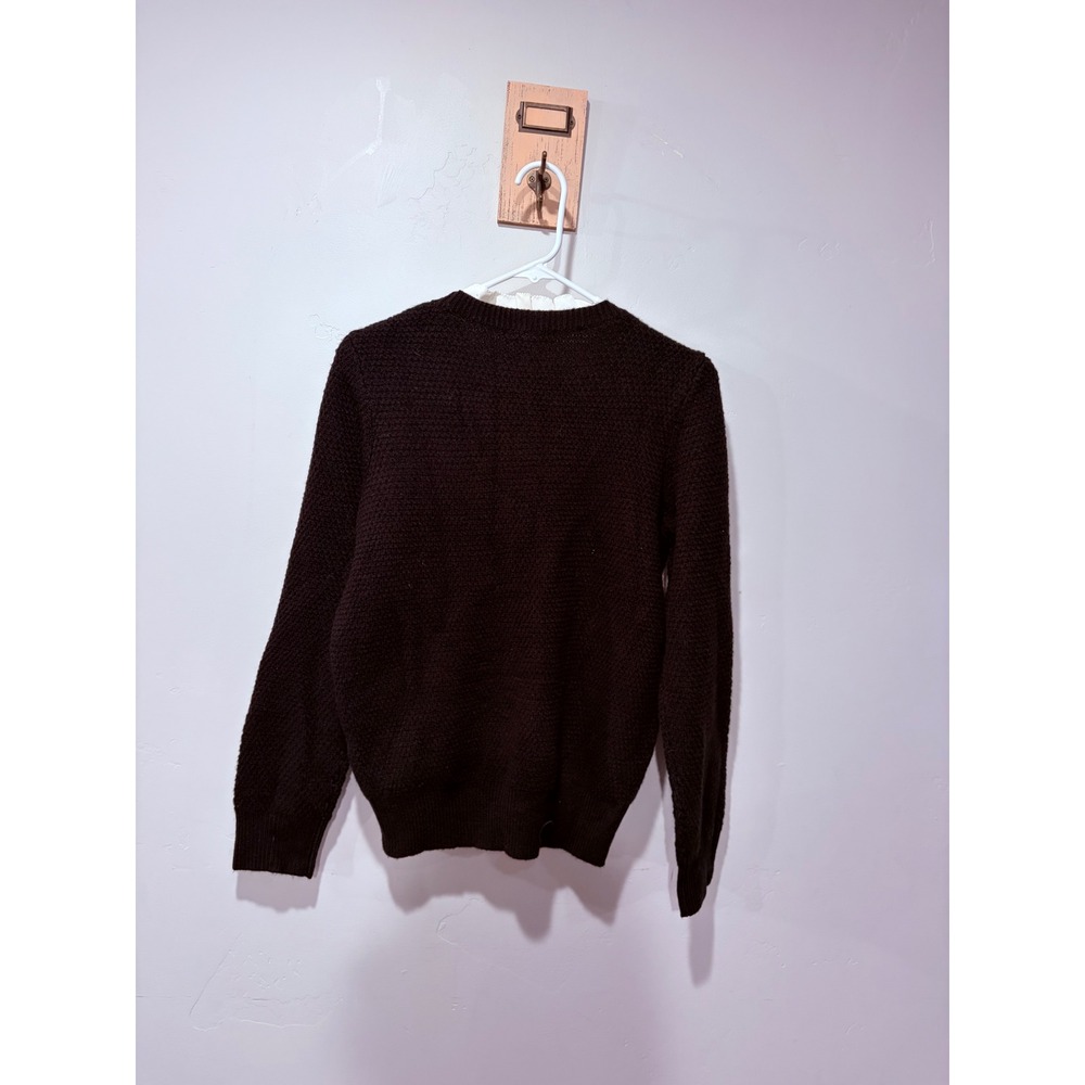 Ann Taylor Womens Brown Waffle Knit Sweater White Ruffle Collar Medium NWT - Picture 3 of 4
